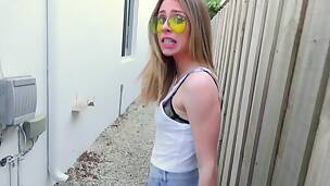 A deep throat in the street with super taut blonde