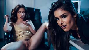 2 babes hyatt a guy are furrie in brothel office